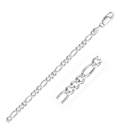 14K white gold Figaro chain bracelet with solid alternating links