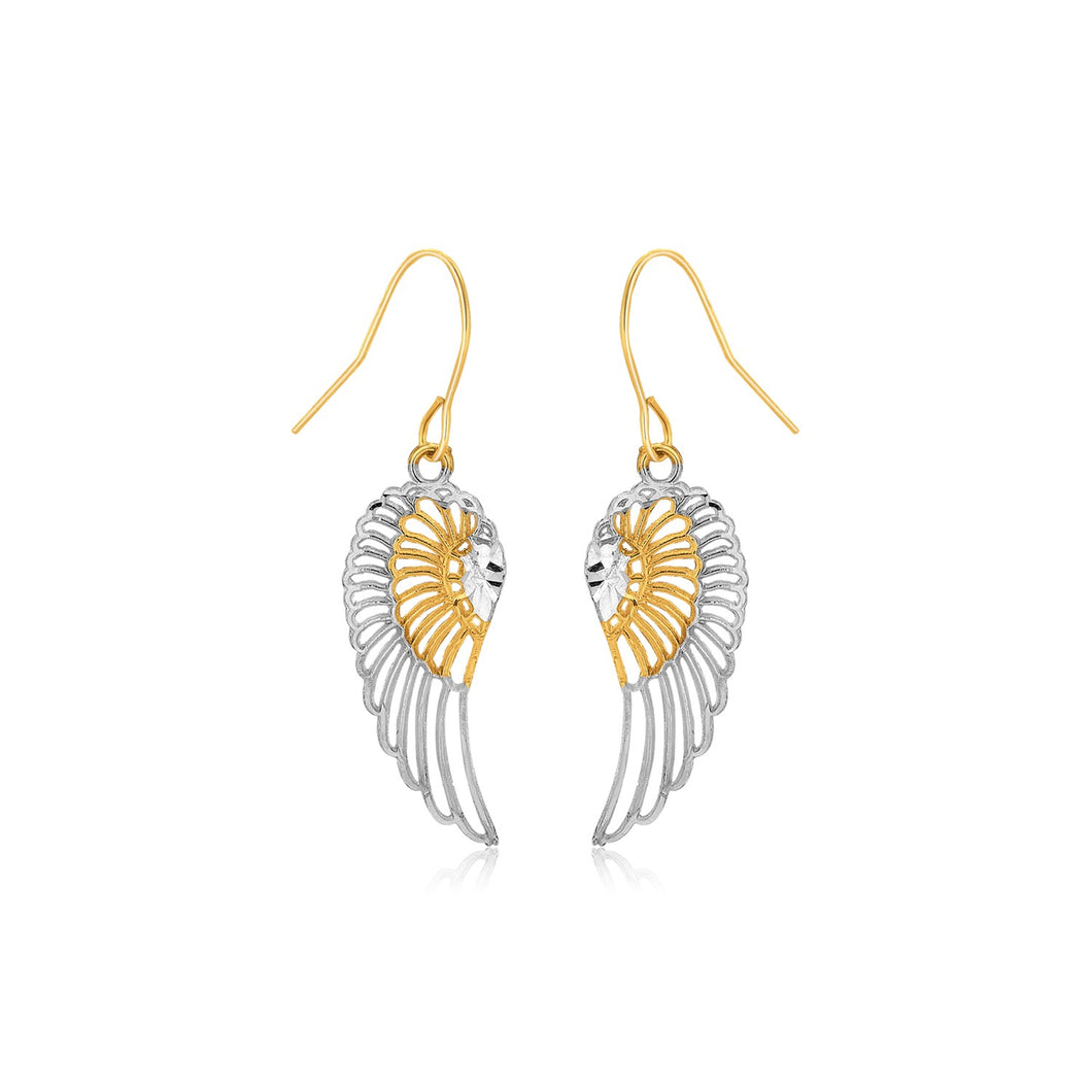 Two-Tone Wing Drop Earrings in 10K Gold