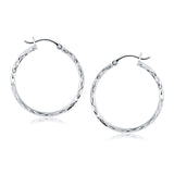 14k White Gold Diamond Cut Hoop Earrings thumbnail 1