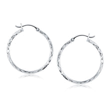 14k White Gold Diamond Cut Hoop Earrings