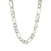 Load image into Gallery viewer, Rhodium Plated 8.1mm Sterling Silver Figaro Style Chain