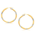 14K two-tone gold polished hoop earrings 30 mm with no stones