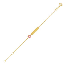 Load image into Gallery viewer, 14k Yellow Gold 5 1/2 inch Childrens ID Bracelet with Enameled Heart