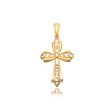 Load image into Gallery viewer, 14k Two-Tone Gold Fancy Cross Pendant with Diamond Cuts