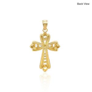 14k Two-Tone Gold Fancy Cross Pendant with Diamond Cuts