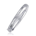 14K white gold floral carved slip-on bangle, 6.0mm width