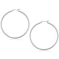 14K white gold polished 50 mm hoop earrings with no stones