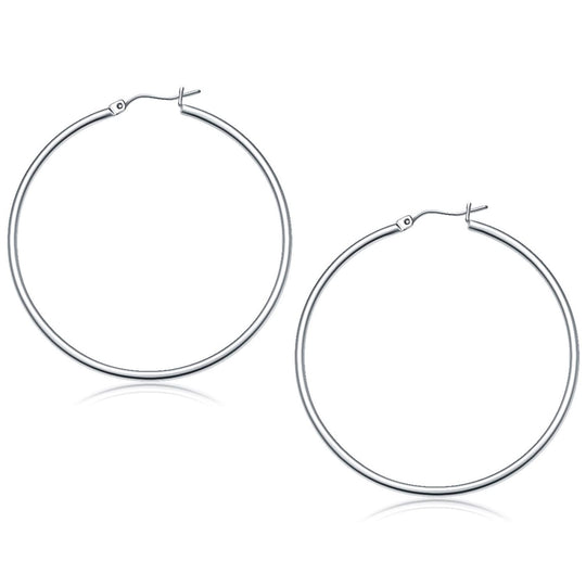 14k White Gold Polished Hoop Earrings (50 mm)
