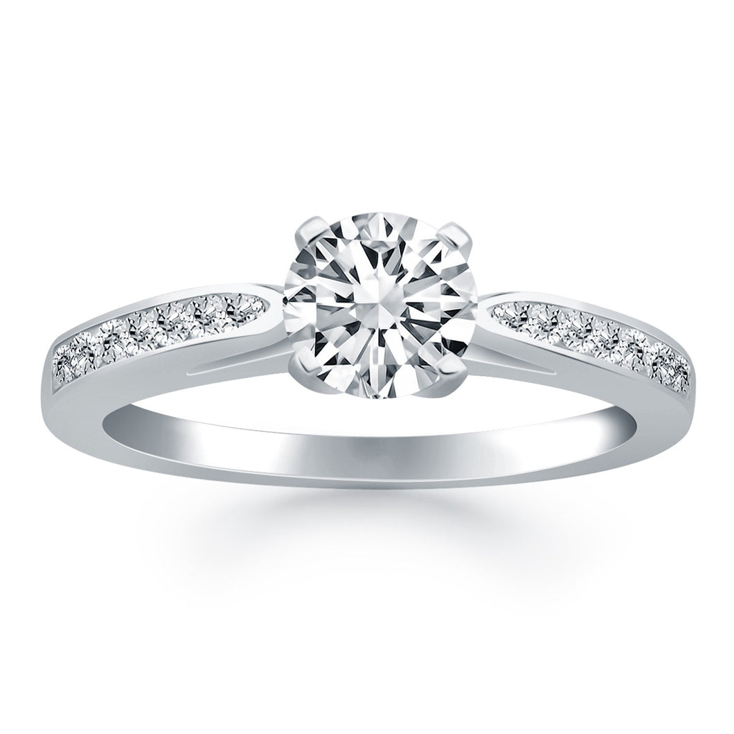 14k White Gold Cathedral Engagement Ring with Pave Diamonds