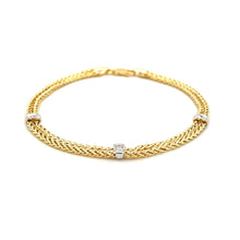 Load image into Gallery viewer, 14k Two-Tone Gold Dual Wheat Chain Bracelet with Diamond Stations (.02 cttw)