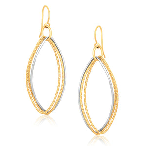 14k Two Tone Gold Textured Triple Oval Shape Drop Earrings