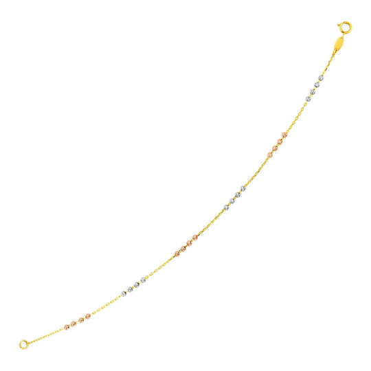 14K tri-color gold station bracelet with textured gold beads