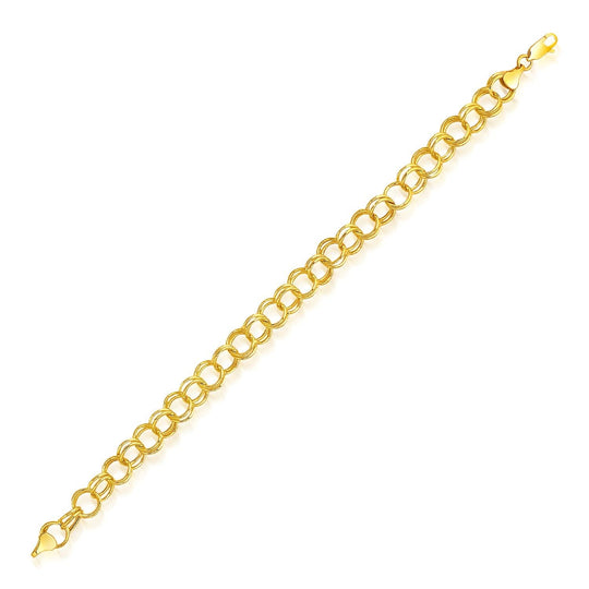 14K yellow gold charm bracelet with 8.0 mm open links and secure clasp