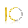 14K two-tone gold hinged hoop earrings with polished inner and outer edges