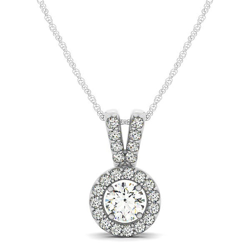 Round Pendant with Split Bail and Diamond Halo in 14k White Gold (3/4 cttw)