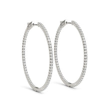 Load image into Gallery viewer, 14k White Gold Slim Two Sided Diamond Hoop Earrings (1 1/2 cttw)