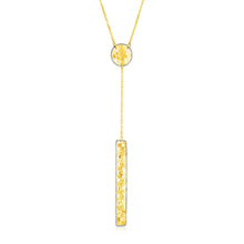 Load image into Gallery viewer, 14k Two Tone Gold Lariat Necklace with Textured Circle and Bar