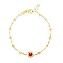 Load image into Gallery viewer, 14k Yellow Gold Childrens Bracelet with Beads and Enameled Heart