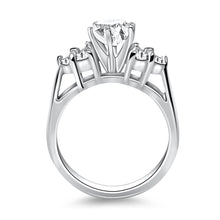 Load image into Gallery viewer, 14k White Gold Cathedral Engagement Ring with Side Diamond Clusters