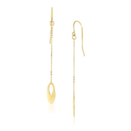 14k Yellow Gold Cutout Oval Chain Dangling Earrings