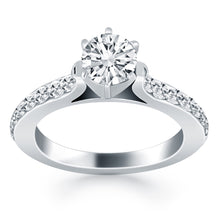 Load image into Gallery viewer, 14k White Gold Curved Shank Engagement Ring with Pave Diamonds