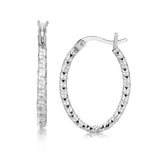925 sterling silver rhodium-plated diamond-cut texture hoop earrings thumbnail 1