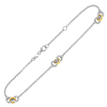 Load image into Gallery viewer, 14k Yellow Gold and Sterling Silver Triple Ring Stationed Anklet