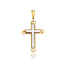 Load image into Gallery viewer, 14k Two-Tone Gold Cross Pendant with an Ornate Budded Style