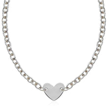 Load image into Gallery viewer, Sterling Silver Rhodium Plated Chain Bracelet with a Flat Heart Motif Station