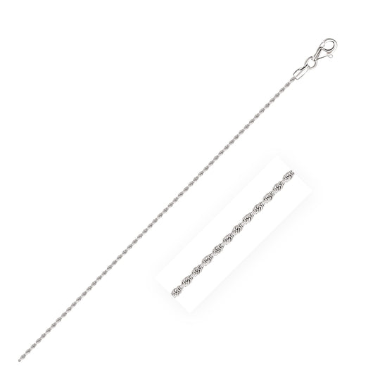 14K white gold rope chain with diamond-cut faceting, 1.5mm width