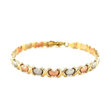 14k Tri-Color Gold Fancy Satin Heart Line Bracelet thumbnail 3