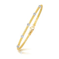 14K two-tone gold basket weave bracelet with diamond accent stations