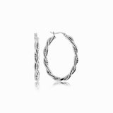 Sterling Silver Oval Hoop Braided Diamond Cut Earrings thumbnail 2