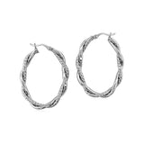 Sterling Silver Oval Hoop Braided Diamond Cut Earrings thumbnail 3
