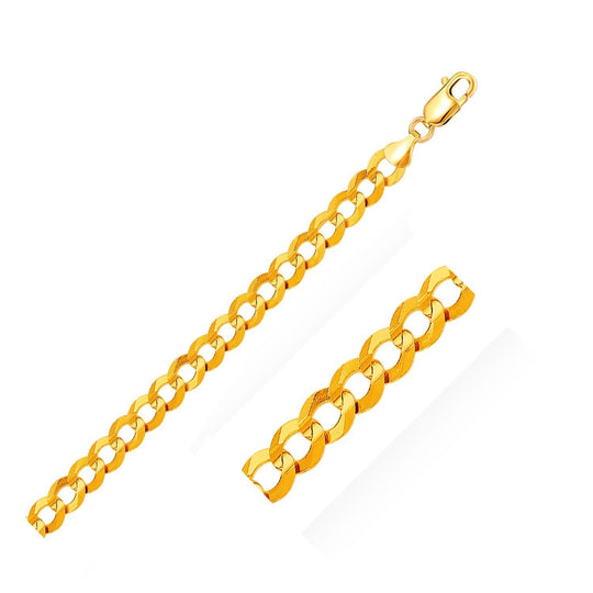 14K yellow gold curb chain bracelet, 10.0mm solid flat Cuban links