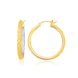 Two-Tone Yellow and White Gold Medium Patterned Hoop Earrings thumbnail 1