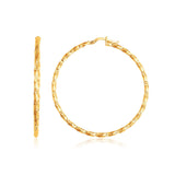 14k Yellow Gold Patterned Hoop Earrings with Twist Design thumbnail 2