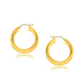 14K yellow gold polished hoop earrings, 30 mm rounded tube profile