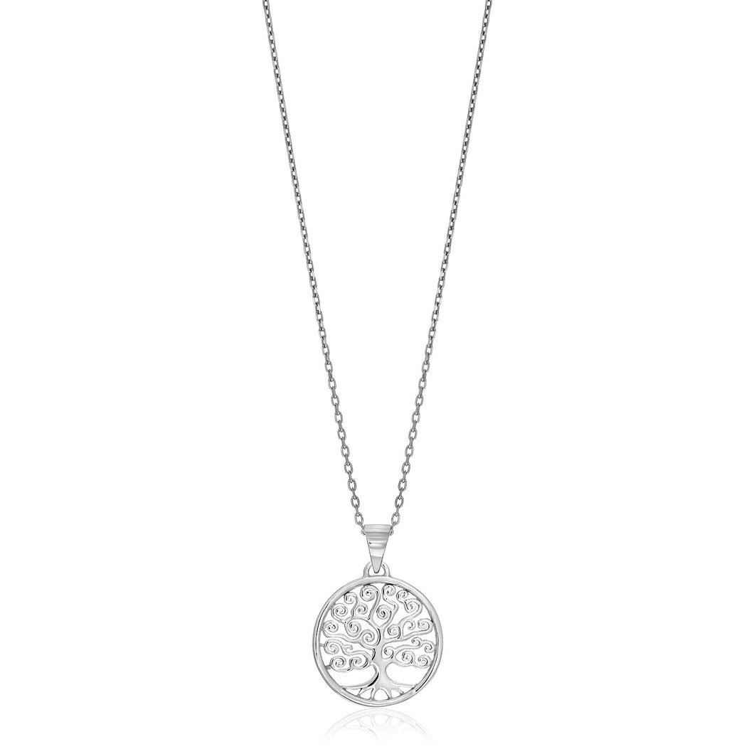 Sterling Silver Round Spiral Motif Tree of Life Necklace