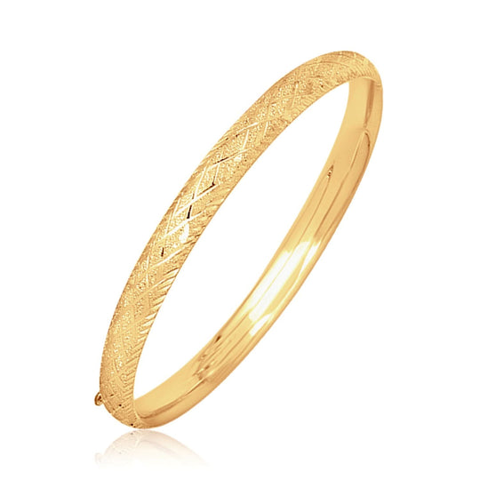 14K yellow gold carved bangle with diamond accents, 6.0 mm width