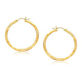14k Yellow Gold Fancy Diamond Cut Hoop Earrings (35mm Diameter)