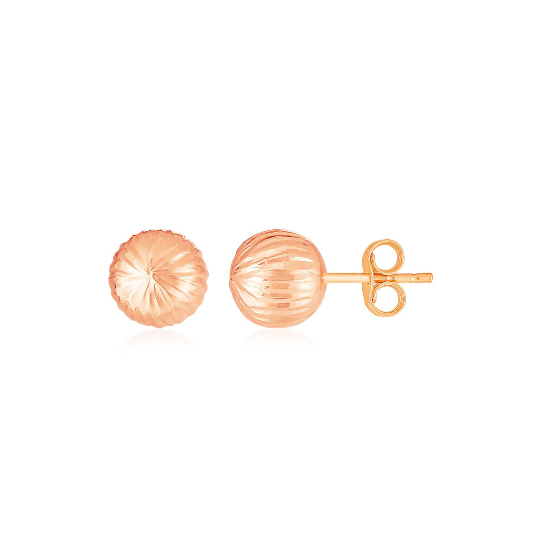 14K Rose Gold Ball Earrings with Linear Texture