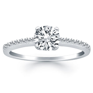 14k White Gold Engagement Ring with Pave Diamond Band