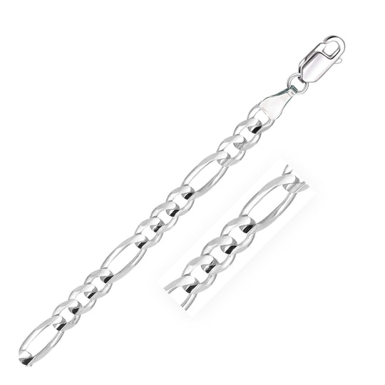 14K white gold Figaro chain bracelet with 6.0mm solid links and lobster clasp