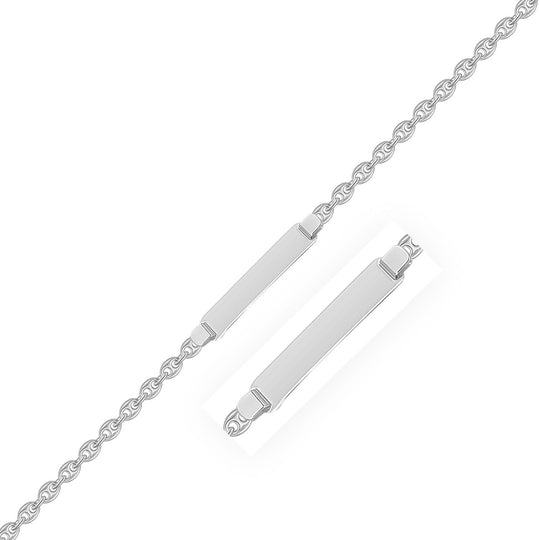 14K white gold Figaro chain children's ID bracelet with engravable center plate
