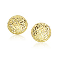 14K yellow gold earrings with round diamond-cut puff detailing