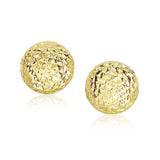 14k Yellow Gold Puff Round Earrings with Diamond Cuts thumbnail 1