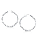 14k White Gold Fancy Diamond Cut Hoop Earrings (35mm Diameter) thumbnail 2