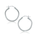 14K white gold polished hoop earrings, 25 mm, no stones
