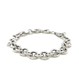 Sterling Silver Rolo Style Polished Charm Bracelet with Rhodium Plating thumbnail 4